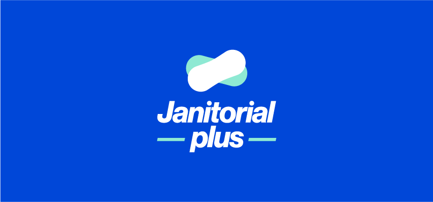 Janitorial plus logo on blue bacnkground